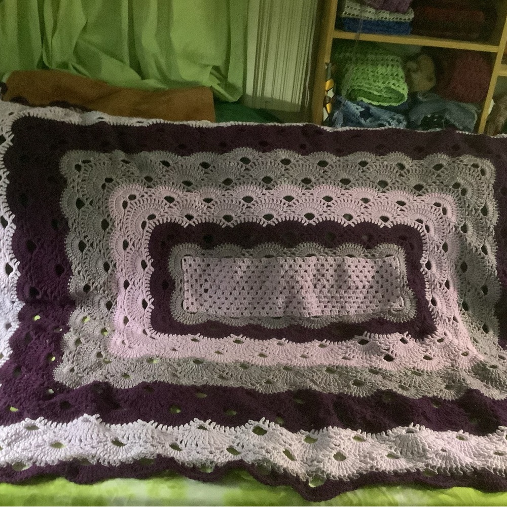 Handmade Crochet Throw Blanket in Purple and Lavender